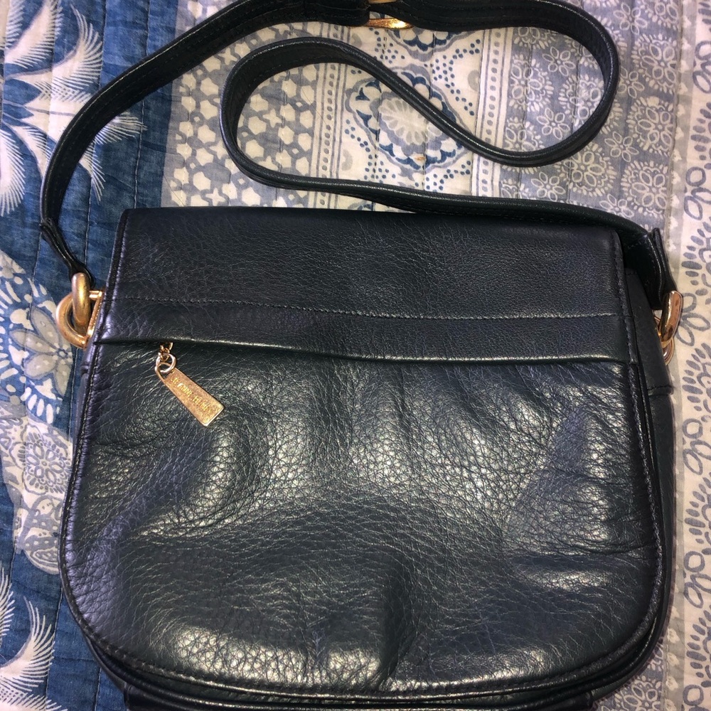 Navy blue Crossbody Jeanne Benēt Bag with Gold Hardware and Adjustable Strap